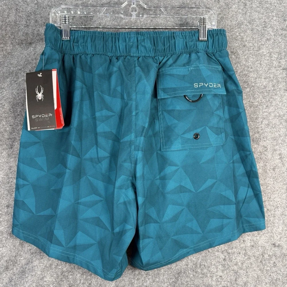 NWT Spyder Swimsuit Trunks Shorts Mens L Teal UV Protection Mesh Quick Dry Beach